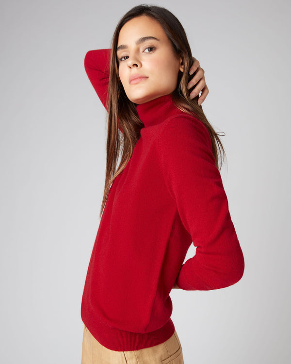 N.Peal Women's Polo Neck Cashmere Sweater Ruby Red