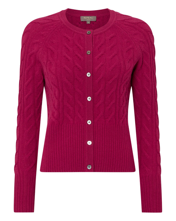 N.Peal Women's Cable Cashmere Cardigan Raspberry Pink