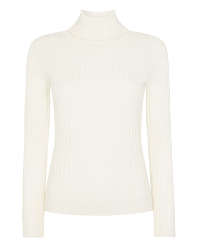 N.Peal Women's Ribbed Turtle Neck Cashmere Sweater New Ivory White