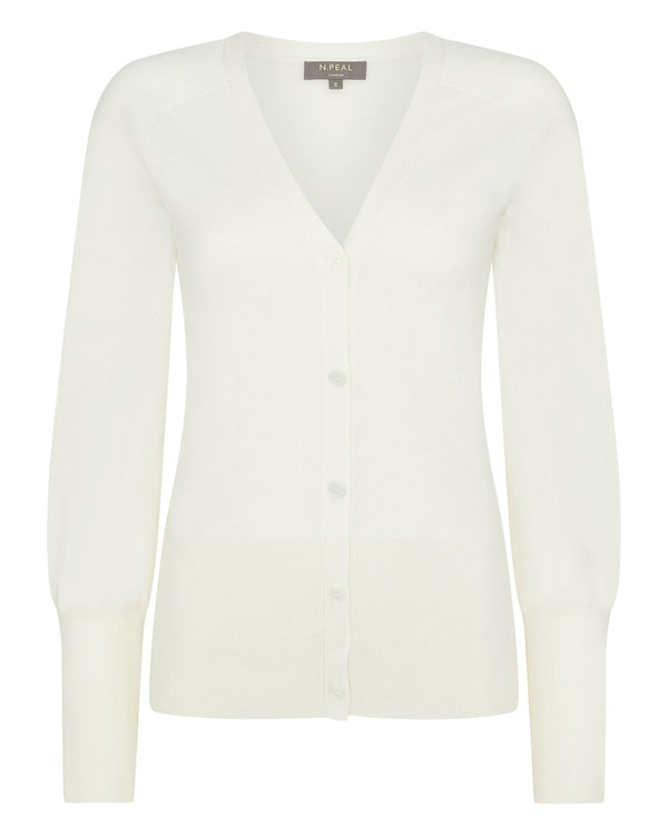 N.Peal Women's V Necked Cashmere Cardigan New Ivory White