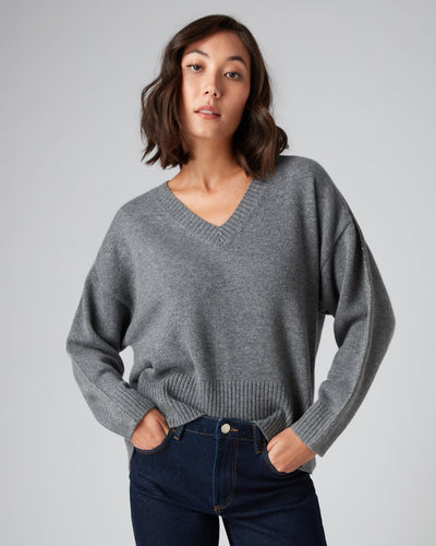 N.Peal Women's Chunky Metal Trim Cashmere Sweater Elephant Grey
