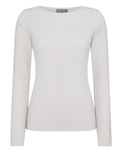 N.Peal Women's Rib Boat Neck Cashmere Sweater With Lurex Snow Grey Sparkle