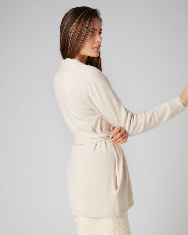 N.Peal Women's Relaxed Belted Cashmere Cardigan Ecru White