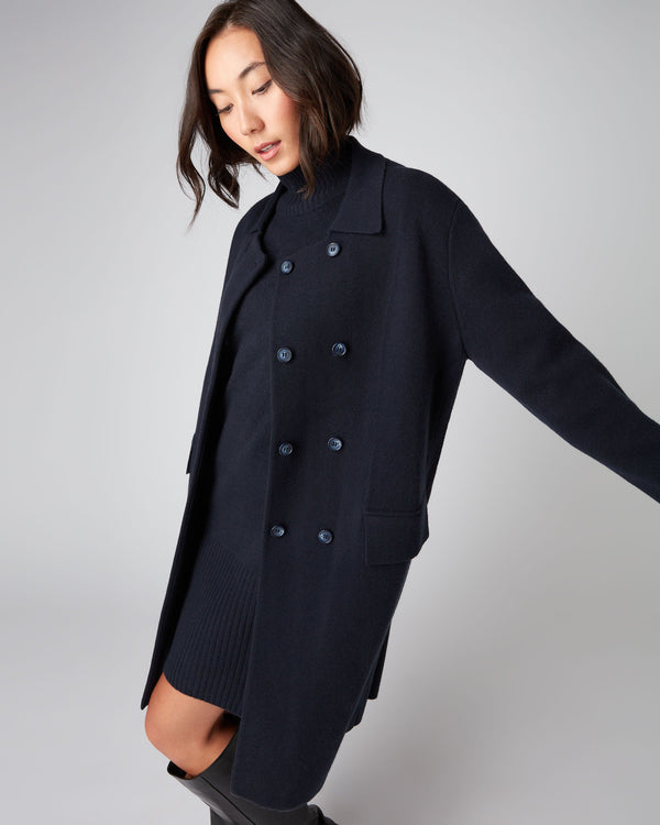 N.Peal Women's Double Breasted Cashmere Coat Navy Blue