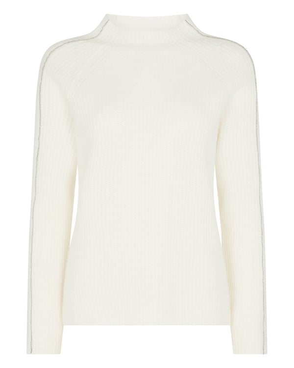 N.Peal Women's Metal Trim Funnel Neck Cashmere Sweater New Ivory White