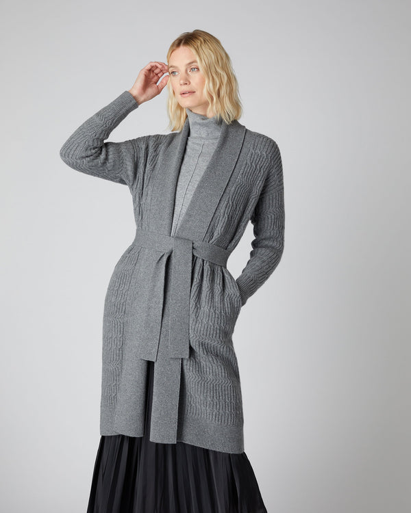 N.Peal Women's Multi Stitch Longline Cashmere Cardigan Elephant Grey