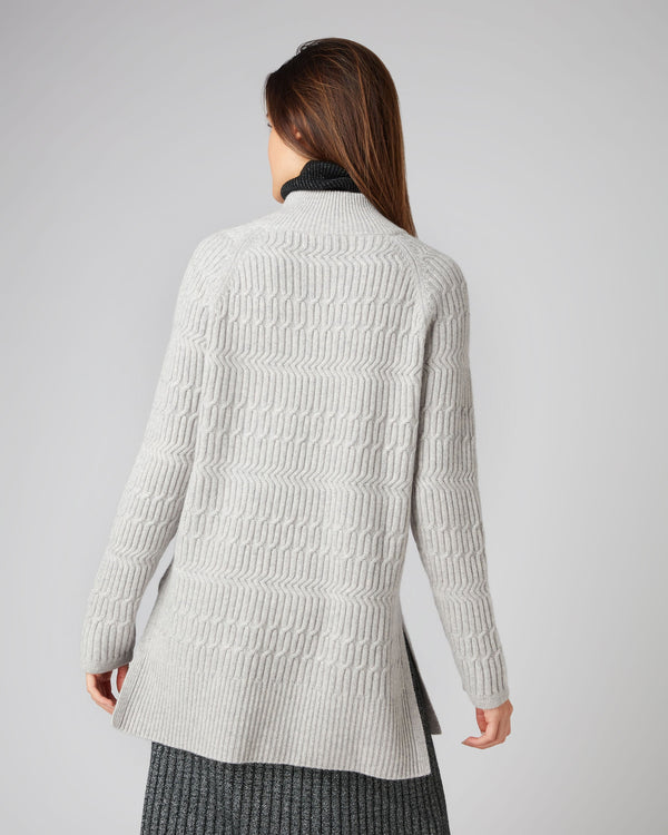 N.Peal Women's Multi Stitch Cashmere Tunic Sweater Fumo Grey