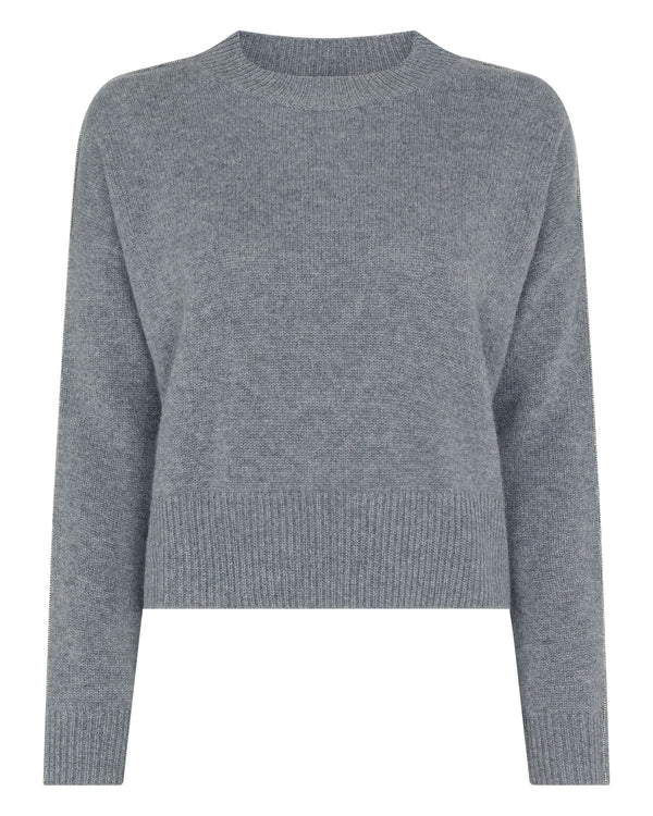 N.Peal Women's Chunky Crop Metal Cashmere Sweater Elephant Grey