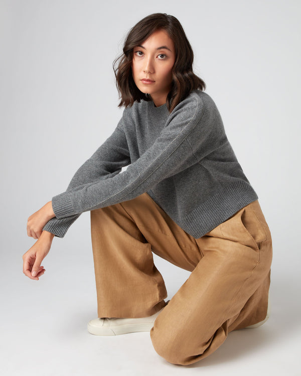 N.Peal Women's Chunky Crop Metal Cashmere Sweater Elephant Grey