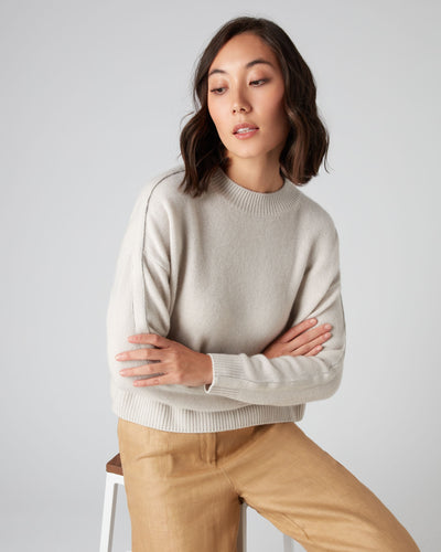 N.Peal Women's Chunky Crop Metal Cashmere Sweater Snow Grey