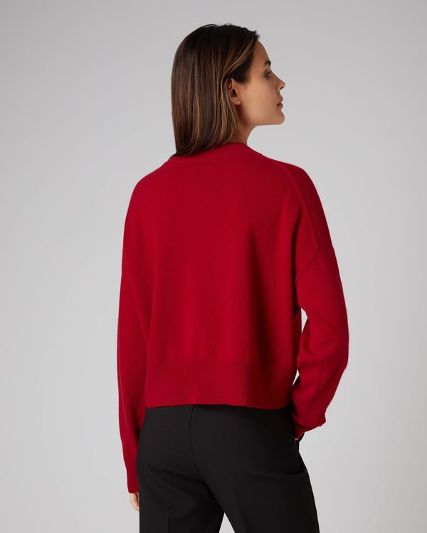 N.Peal Women's Relaxed Round Neck Cashmere Sweater Ruby Red