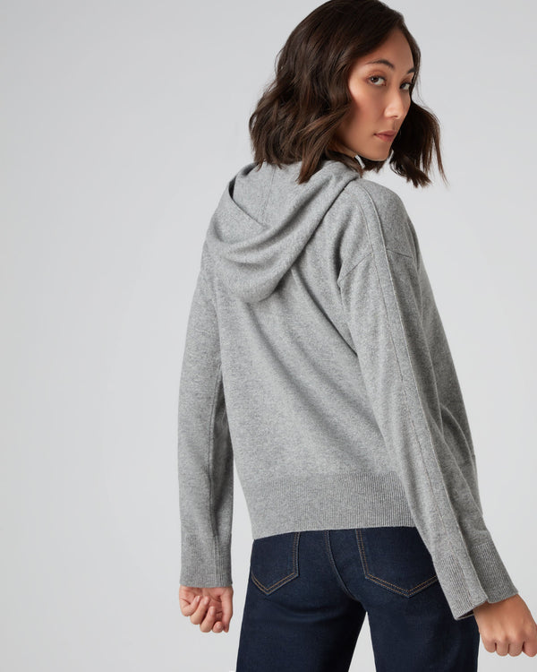 N.Peal Women's Metal Sleeve Cashmere Hoodie Flannel Grey