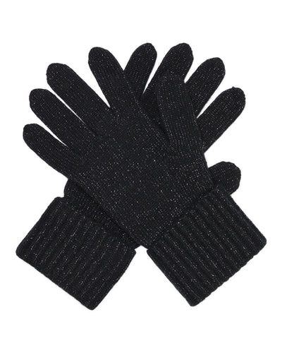 N.Peal Women's Ribbed Cashmere Gloves With Lurex Black Sparkle