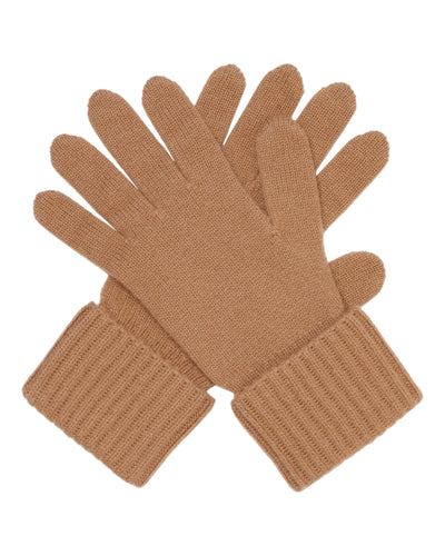 N.Peal Women's Ribbed Cashmere Gloves Dark Camel Brown