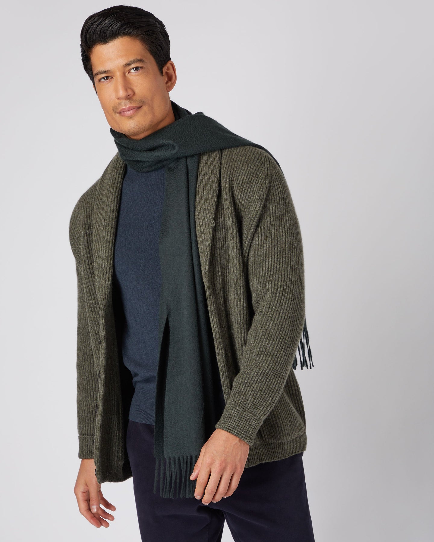 N.Peal Unisex Large Woven Cashmere Scarf Dark Green