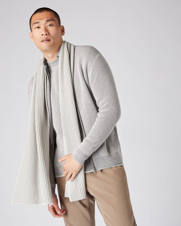 N.Peal Unisex Short Ribbed Cashmere Scarf Pebble Grey