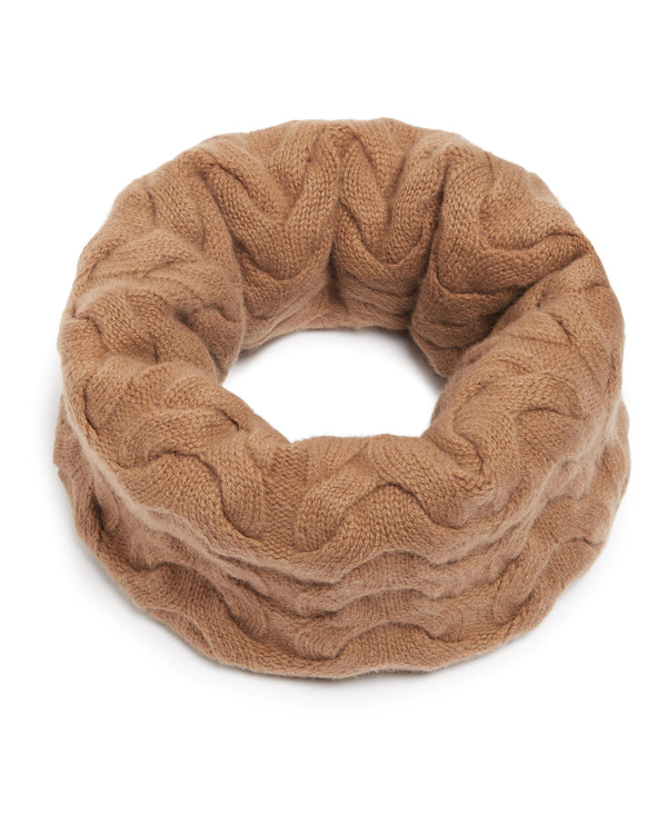 N.Peal Unisex Cable Cashmere Snood Dark Camel Brown
