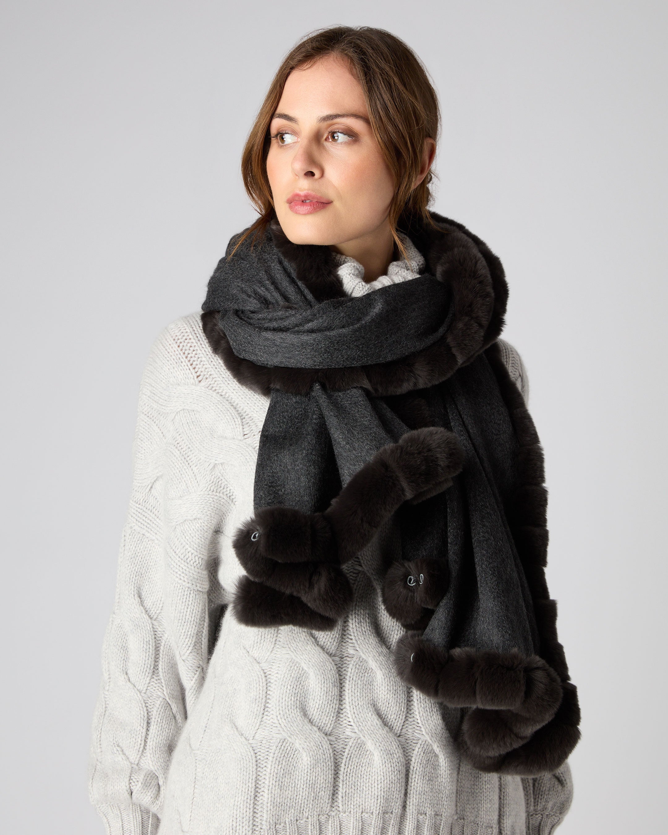 Cashmere shawl clearance with fur trim