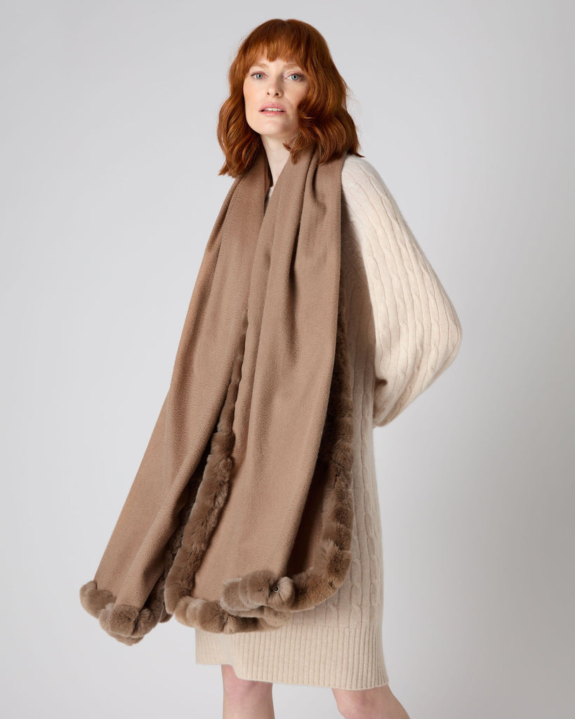 N.Peal frayed cashmere shawl - Brown