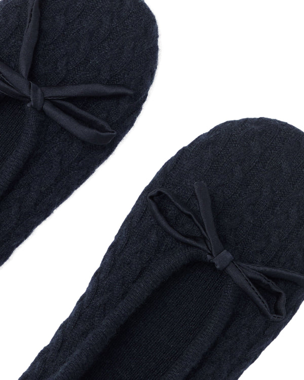 N.Peal Women's Cable Cashmere Slippers Navy Blue