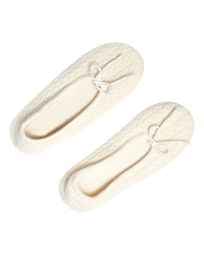 N.Peal Women's Cable Cashmere Slippers New Ivory White