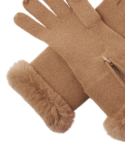 N.Peal Women's Fur And Cashmere Gloves Dark Camel Brown