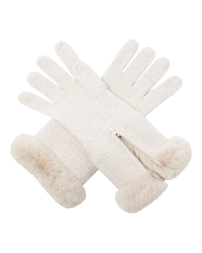 N.Peal Women's Fur And Cashmere Gloves Ecru White