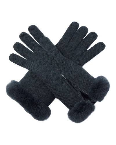 N.Peal Women's Fur And Cashmere Gloves Grigio Blue