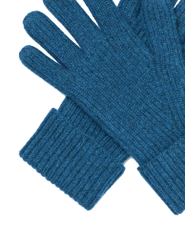 N.Peal Men's Ribbed Cashmere Gloves Lagoon Blue