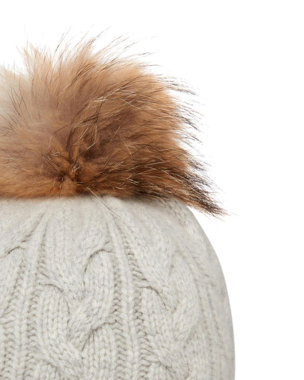 N.Peal Unisex Chunky Cable Raccoon Pom Hat Fumo Grey