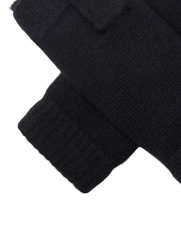 N.Peal Unisex Fur Lined Fingerless Cashmere Gloves Black