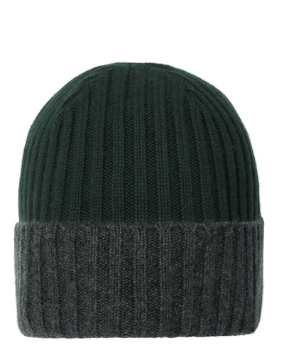N.Peal Unisex Chunky Rib Contrast Cashmere Hat Dark Green
