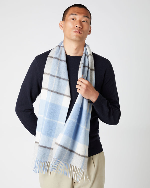 N.Peal Unisex Cashmere Check Scarf Blue Check