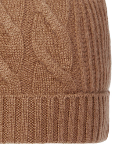 N.Peal Women's Cable Rib Cashmere Hat Dark Camel Brown