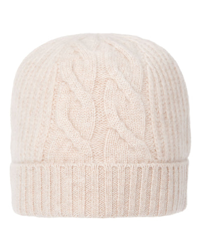 N.Peal Women's Cable Rib Cashmere Hat Heather Beige Brown