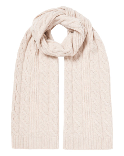N.Peal Women's Cable Rib Cashmere Scarf Heather Beige Brown