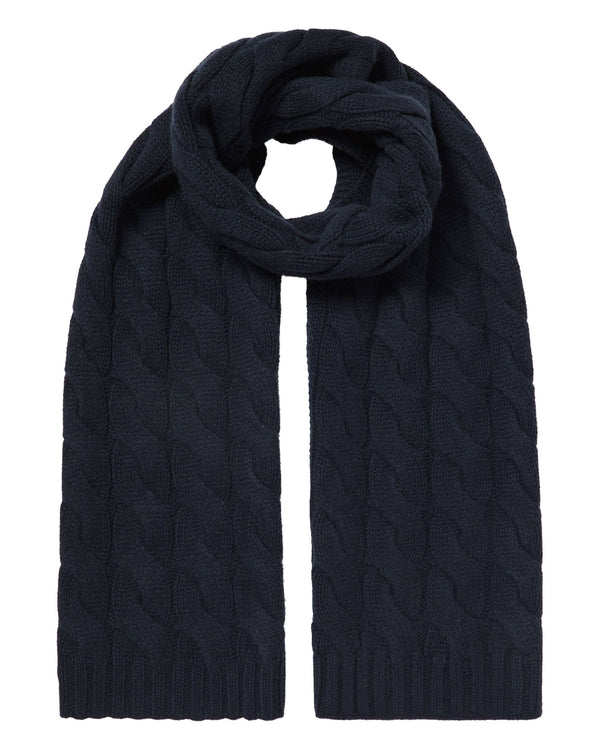 N.Peal Unisex Chunky Cable Cashmere Scarf Navy Blue