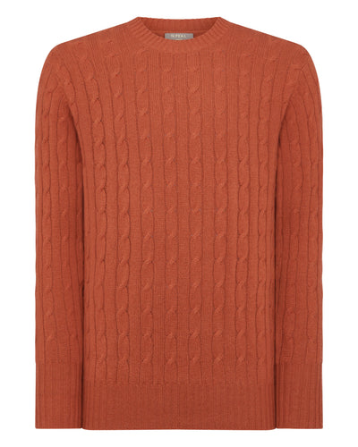 N.Peal Men's The Thames Cable Cashmere Sweater Dark Amber Orange