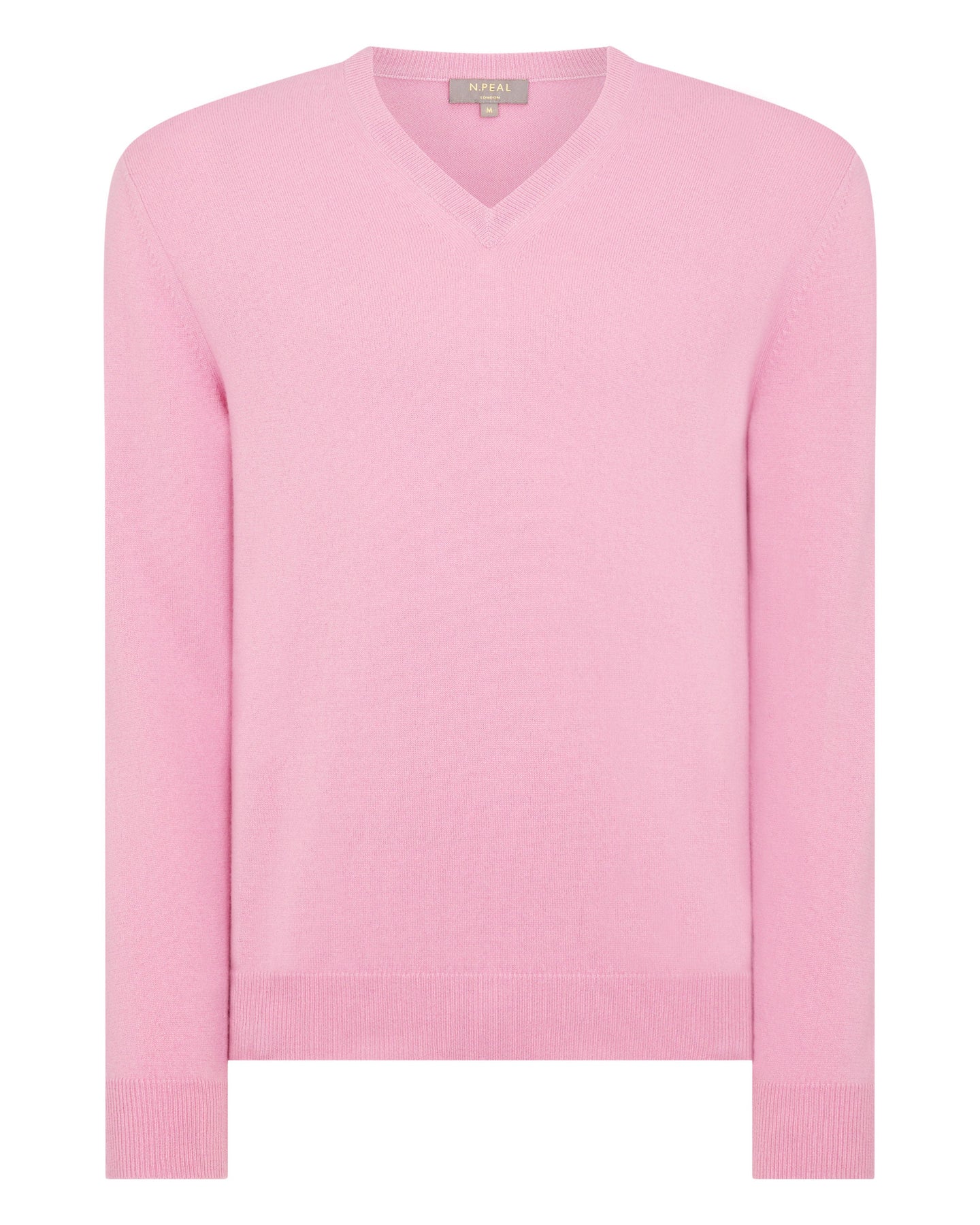 N.Peal Men's The Burlington V Neck Cashmere Jumper Burano Pink