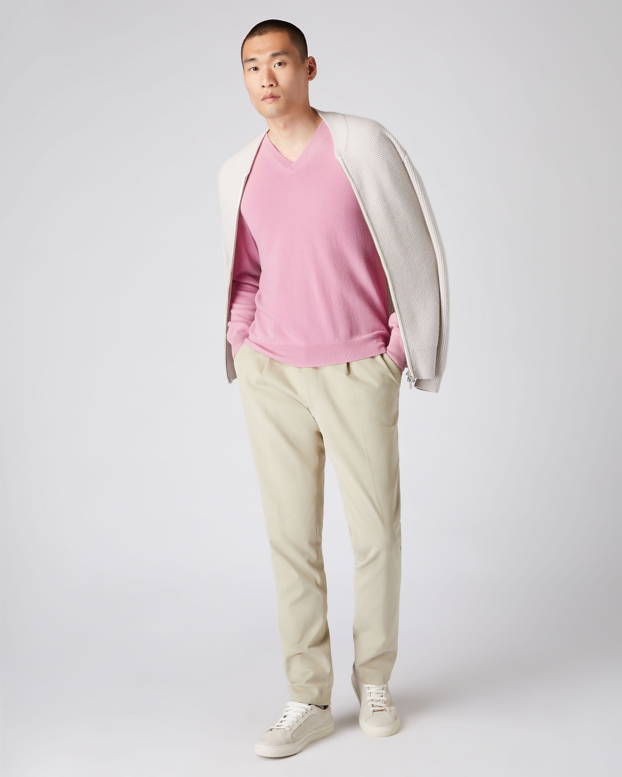 Mens pink cashmere hot sale v neck sweater