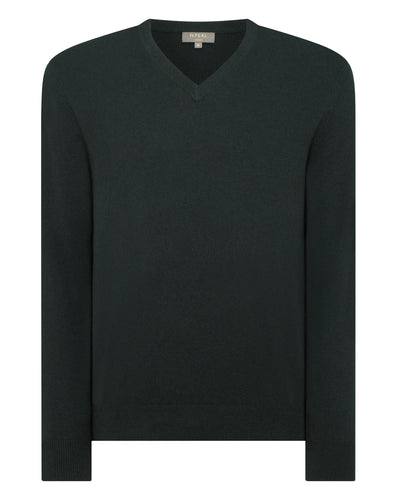 N.Peal Men's The Burlington V Neck Cashmere Sweater Dark Green