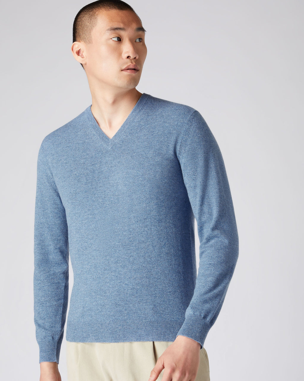 Brown Men's 100% Cashmere Long Sleeve Pullover V Neck Sweater