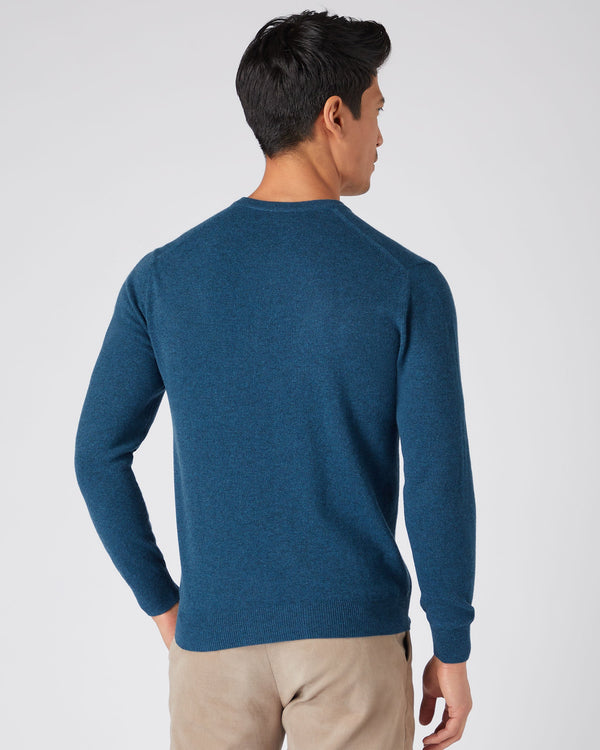 N.Peal Men's The Burlington V Neck Cashmere Sweater Lagoon Blue