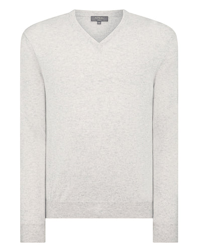 N.Peal Men's The Burlington V Neck Cashmere Sweater Pebble Grey