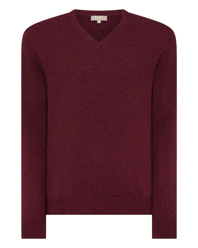 N.Peal Men's The Burlington V Neck Cashmere Sweater Shiraz Melange Red
