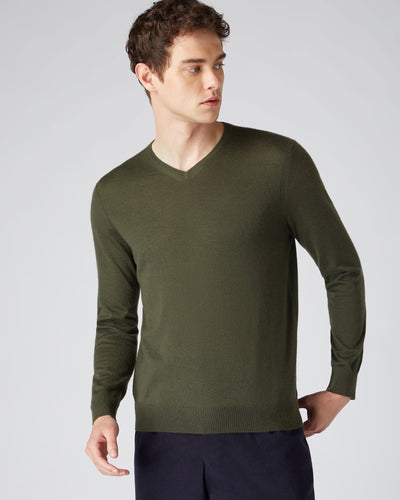 N.Peal Men's The Conduit Fine Gauge Cashmere Sweater Montana Green
