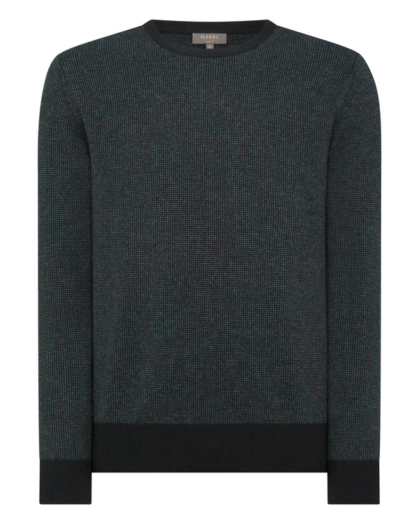 N.Peal Men's Oxford Birdseye Cashmere Sweater Dark Green