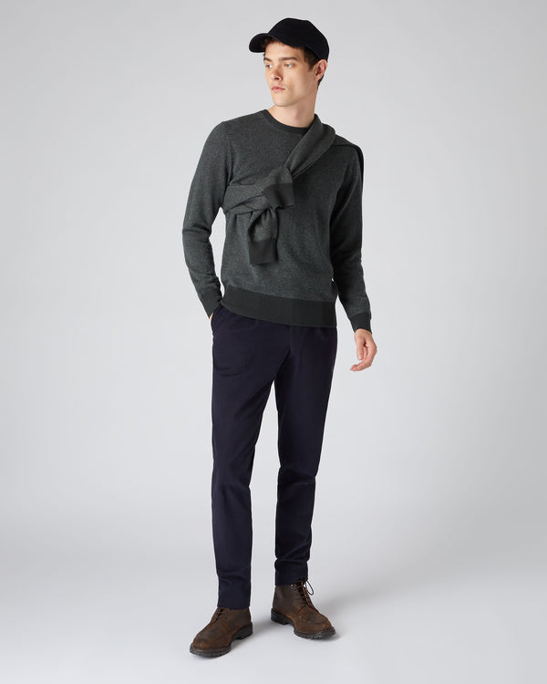 N.Peal Men's Oxford Birdseye Cashmere Sweater Dark Green