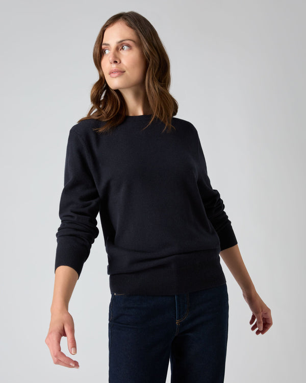 N.Peal The Oxford Round Neck Cashmere Jumper Navy Blue