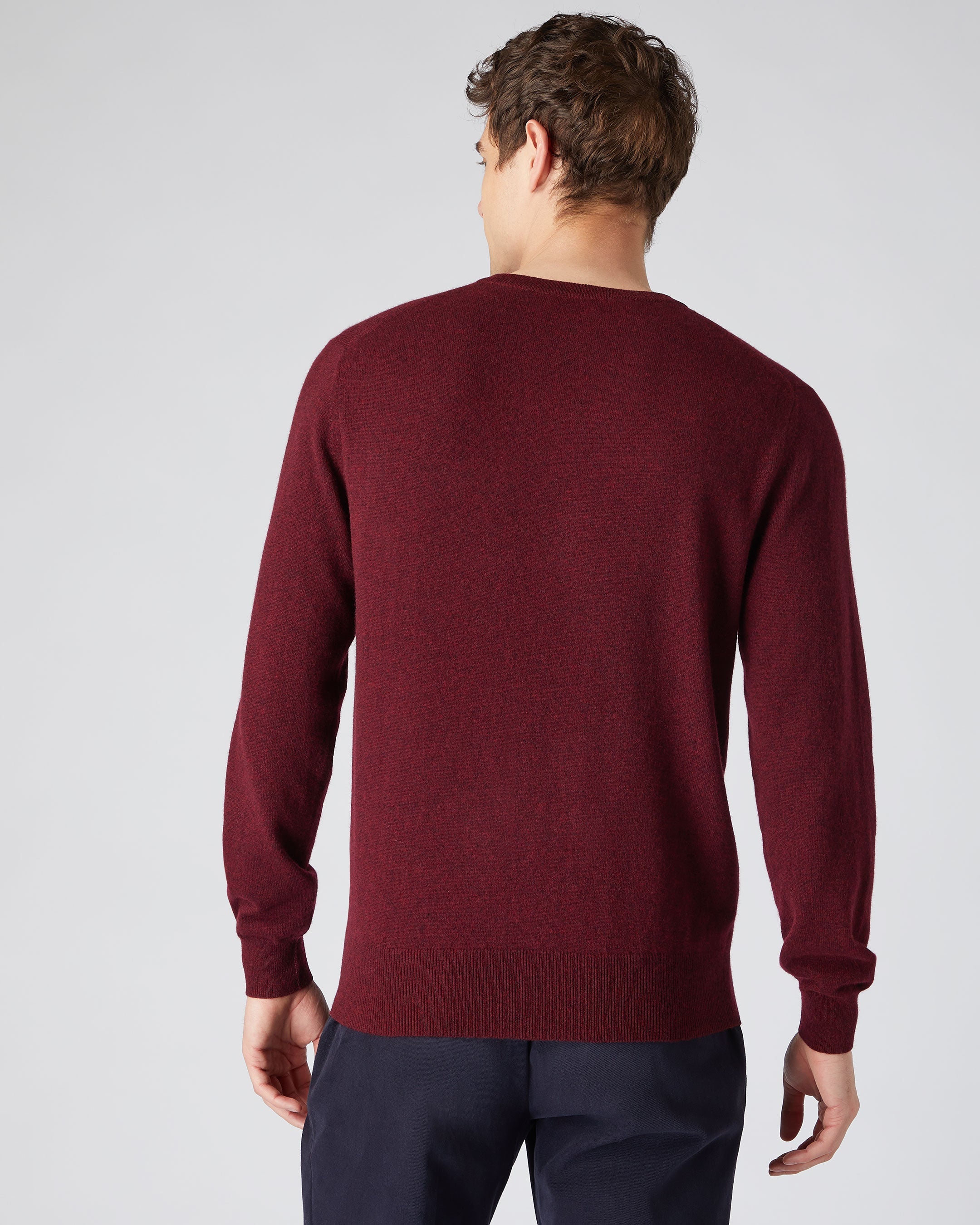 Men's The Oxford Round Neck Cashmere Sweater Shiraz Melange Red 